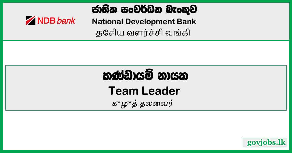 Team Leader - National Development Bank Vacancies 2023