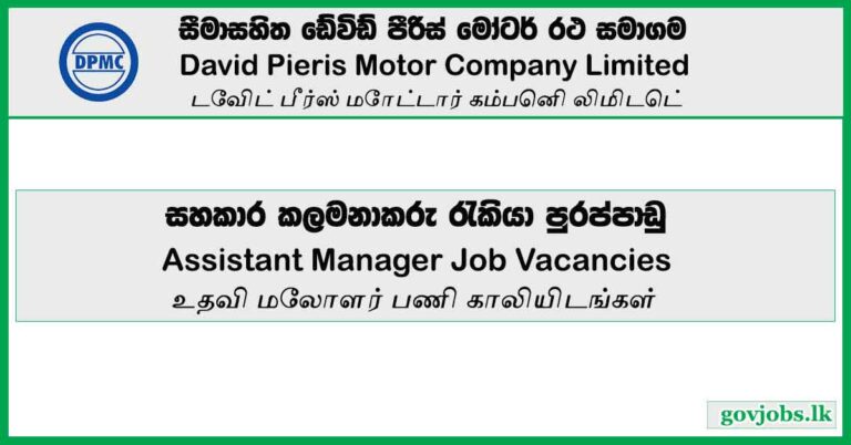 Finance and Accounting Assistant Manager Job Vacancies 2023 – David Pieris Motor Company Limited