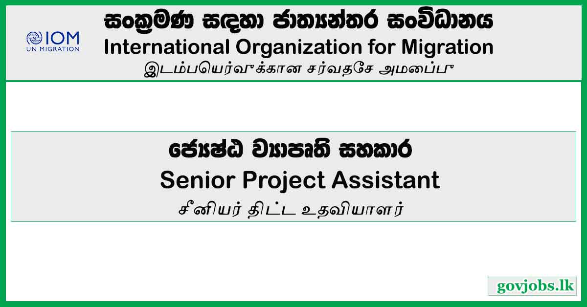 Senior Project Assistant - International Organization For Migration Job Vacancies 2024