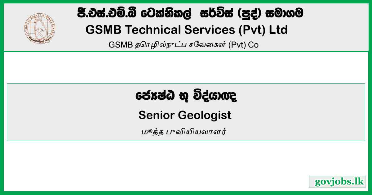 Senior Geologist - GSMB Technical Services (Pvt) Ltd Job Vacancies 2023