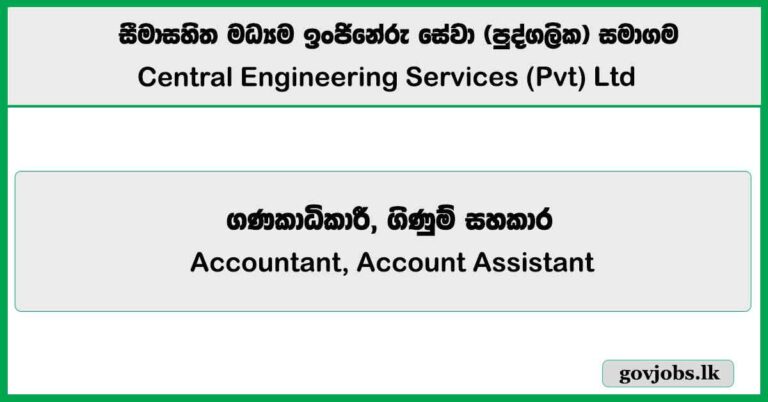 Accountant, Account Assistant – Central Engineering Services (Pvt) Ltd Job Vacancies 2025