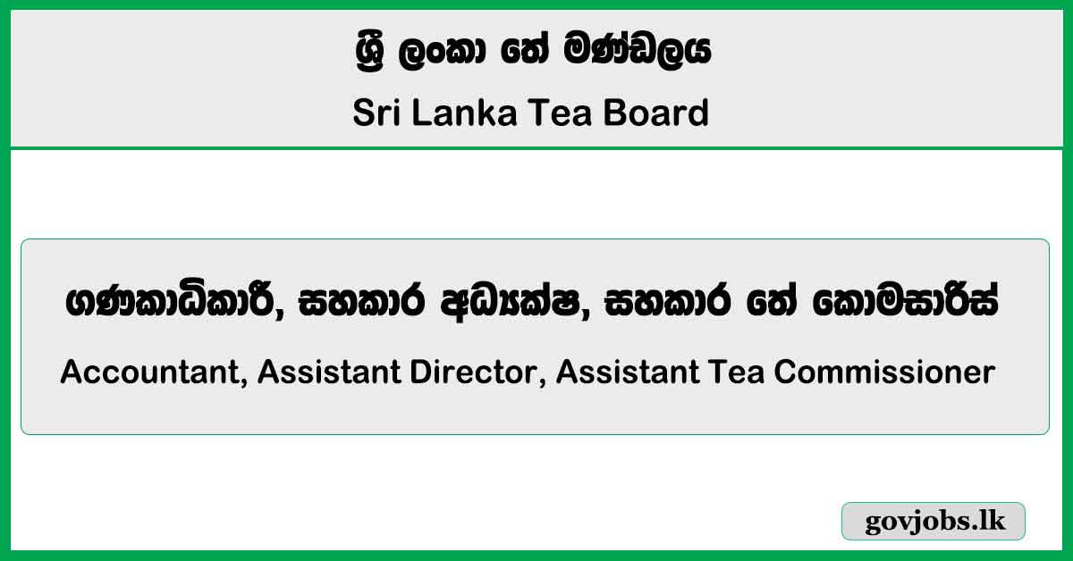 Accountant, Assistant Director, Assistant Tea Commissioner - Sri Lanka Tea Board Job Vacancies 2025