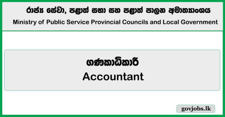 Accountant - Ministry of Public Service Provincial Councils and Local Government Job Vacancies 2025