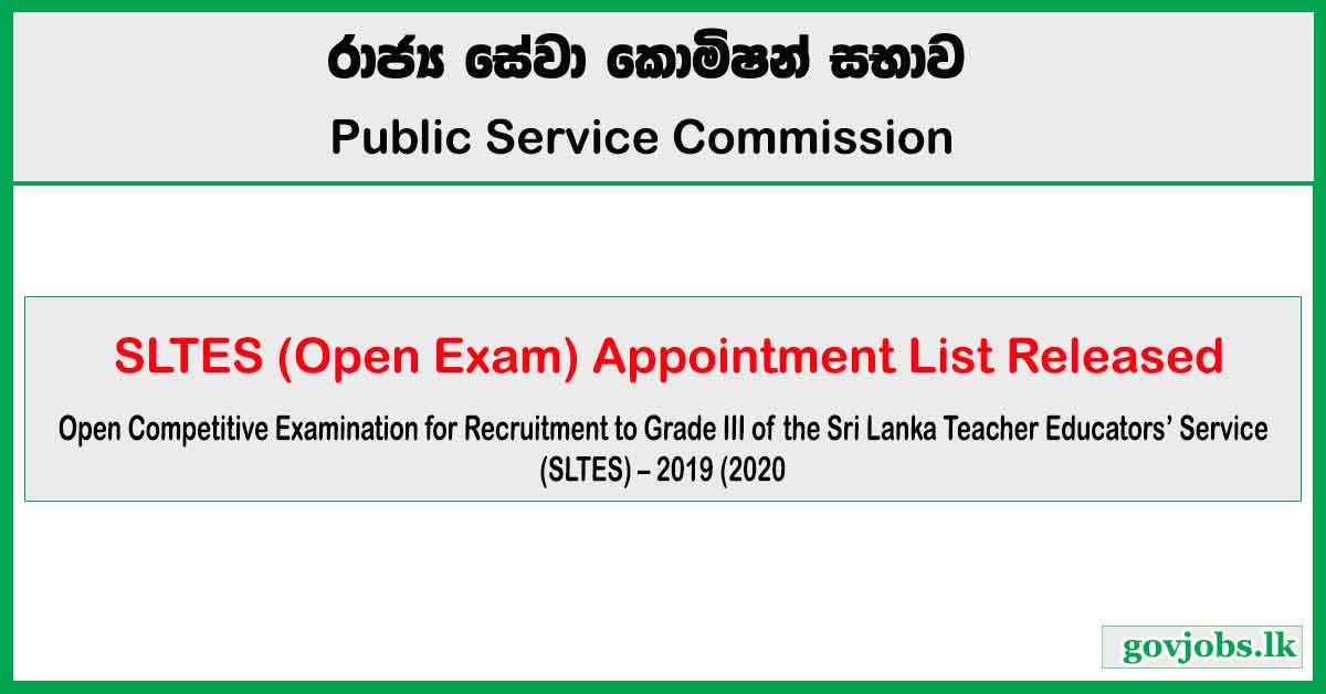 Appointment List for SLTES (Open Exam) Released in 2026