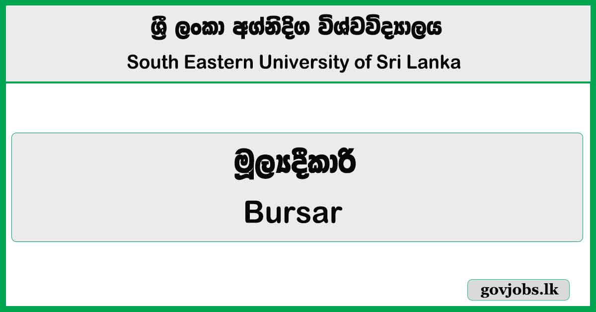 Bursar - South Eastern University of Sri Lanka 2026 Job Vacancies