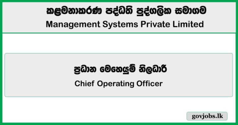 Chief Operating Officer – Management Systems Private Limited Job Vacancies 2025
