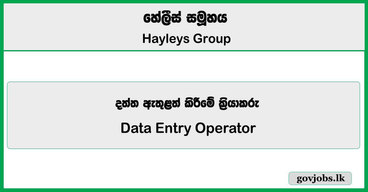 Data Entry Operator - Hayleys Group Vacancies 2026