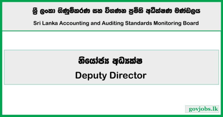 Deputy Director - Sri Lanka Accounting and Auditing Standards Monitoring Board Job Vacancies 2026