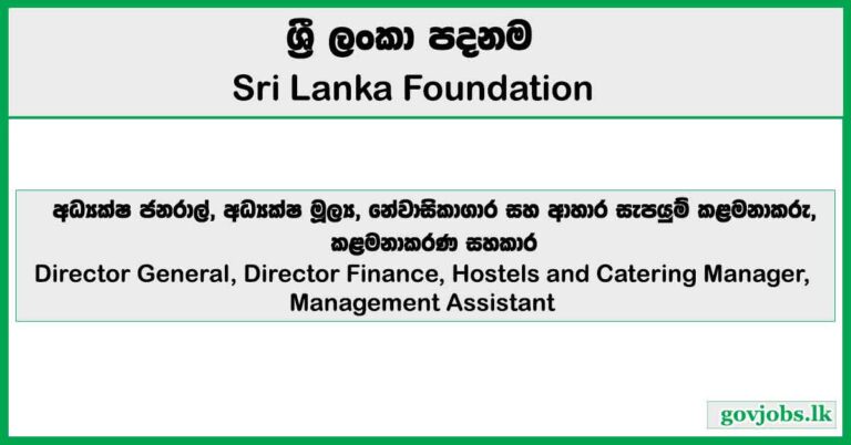 Director General, Director Finance, Hostels and Catering Manager, Management Assistant – Sri Lanka Foundation Job Vacancies 2026