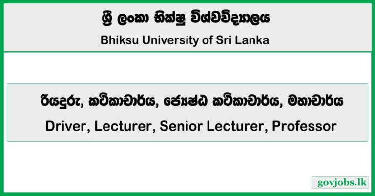 Driver, Lecturer, Senior Lecturer, Professor - Bhiksu University of Sri Lanka Job Vacancies 2026