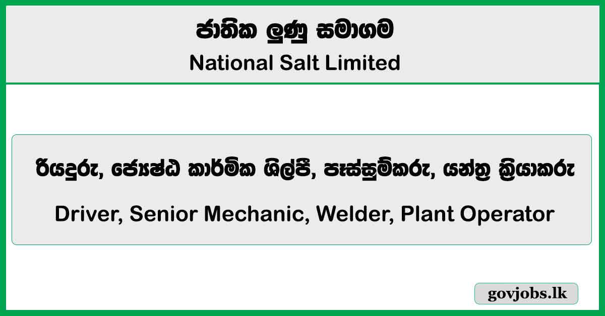 Driver, Senior Mechanic, Welder, Plant Operator - National Salt Limited Job Vacancies 2026