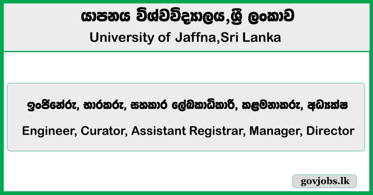Engineer, Curator, Assistant Registrar, Manager, Director - University of Jaffna