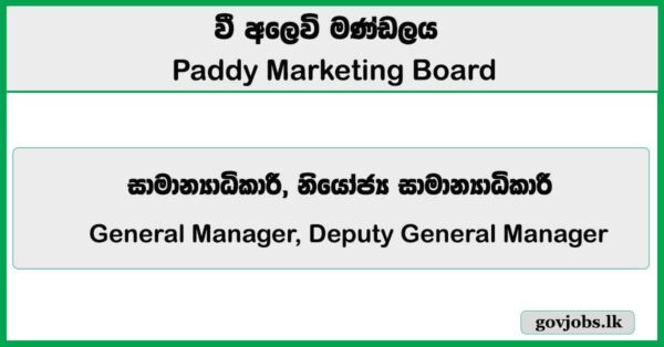 General Manager, Deputy General Manager  – Paddy Marketing Board Job Vacancies 2026