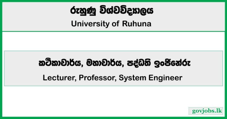 Lecturer, Professor, System Engineer - University of Ruhuna Job Vacancies 2025