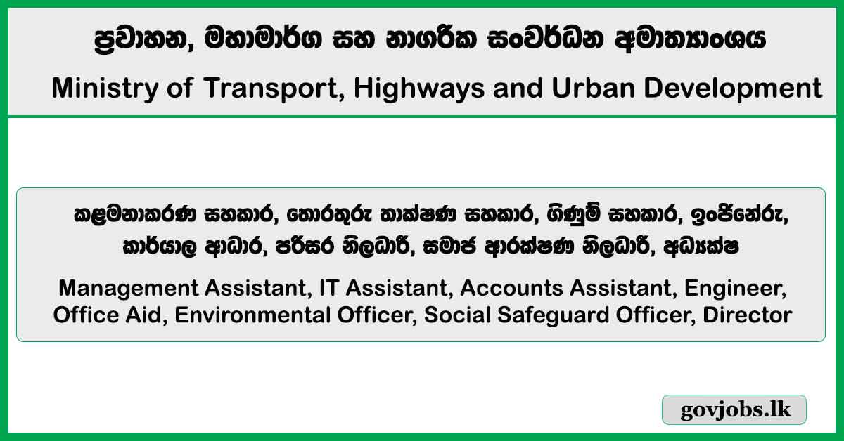 Management Assistant, IT Assistant, Accounts Assistant, Engineer, Office Aid, Environmental Officer, Social Safeguard Officer, Director – Ministry of Transport, Highways and Urban Development Vacancies 2026