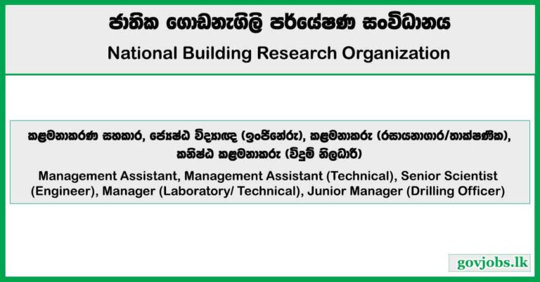 Management Assistant, Senior Scientist, Manager, Junior Manager - National Building Research Organization Job Vacancies 2025