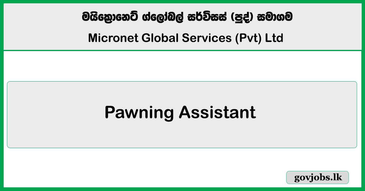 Pawning Assistant - Male - Micronet Global Services (Pvt) Ltd Vacancies 2026