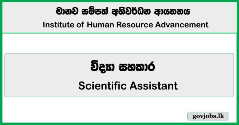 Scientific Assistant - Institute of Human Resource Advancement Job Vacancies 2026
