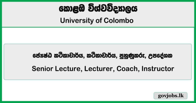 Senior Lecture, Lecturer, Coach, Instructor - University of Colombo Job Vacancies 2025