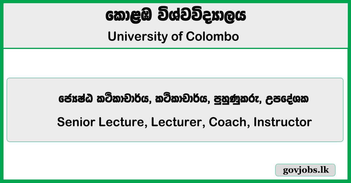 Senior Lecture, Lecturer, Coach, Instructor - University of Colombo Job Vacancies 2025
