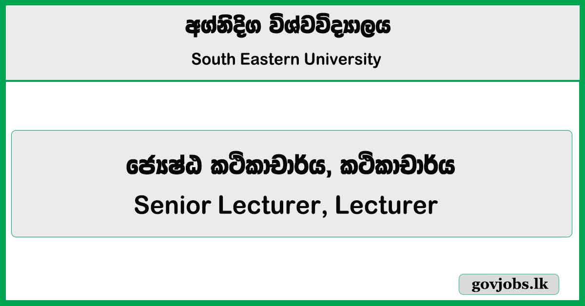 Senior Lecturer, Lecturer - South Eastern University Job Vacancies 2025