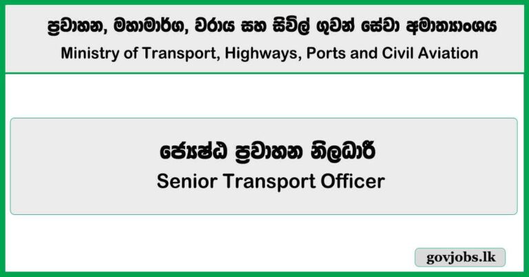 Senior Transport Officer – Ministry of Transport, Highways, Ports and Civil Aviation Job Vacancies 2025