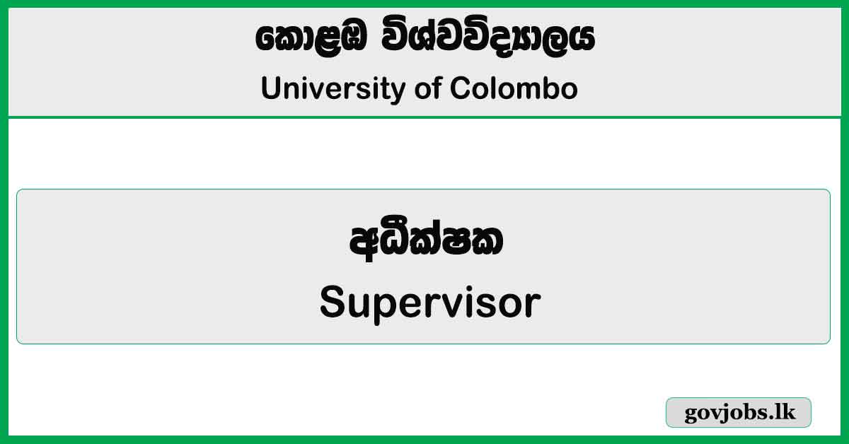 Supervisor - University of Colombo Job Vacancies 2026
