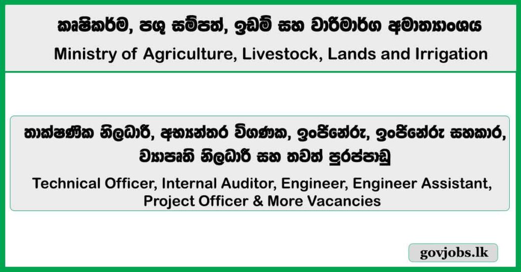 Technical Officer, Internal Auditor, Engineer, Engineer Assistant, Project Officer & More Vacancies 2026 - Ministry of Agriculture, Livestock, Lands and Irrigation