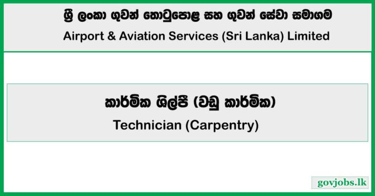 Technician (Carpentry) - Airport & Aviation Services (Sri Lanka) Limited Job Vacancies 2025